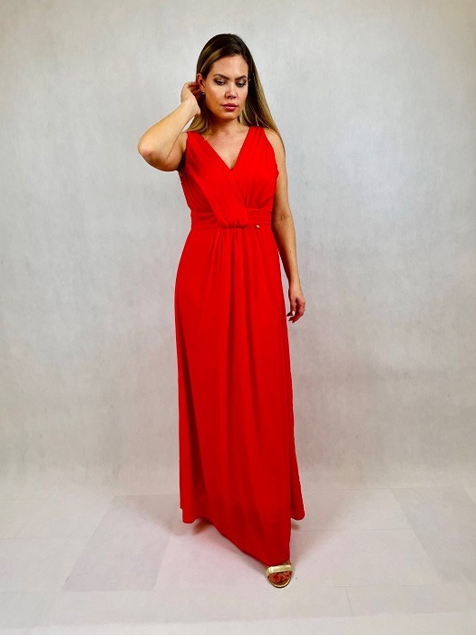 Rinascimento dámske dlhé červené šaty s viazaním v páse