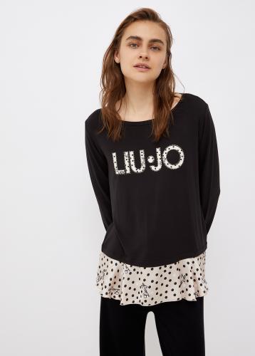 Liu Jo �ierne tri�ko s vol�nikmi a farebn�m logom