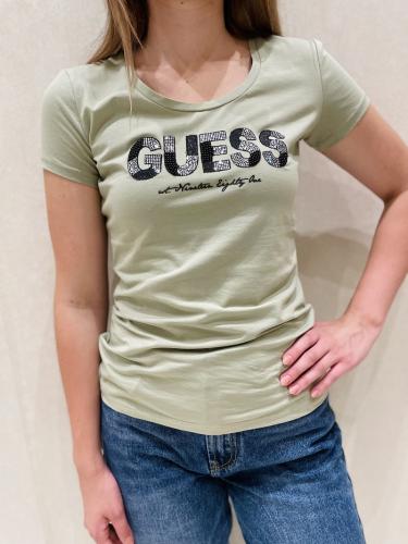 Guess zelené tričko s ozdobným nápisom