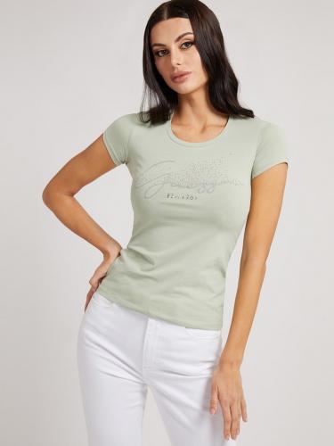 Tri�ko s ozdobn�m n�pisom Guess zelen�