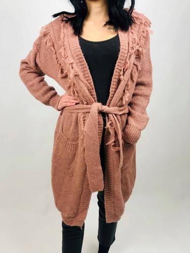 Fracomina d�msky kardigan staro-ru�ovej farby s opaskom