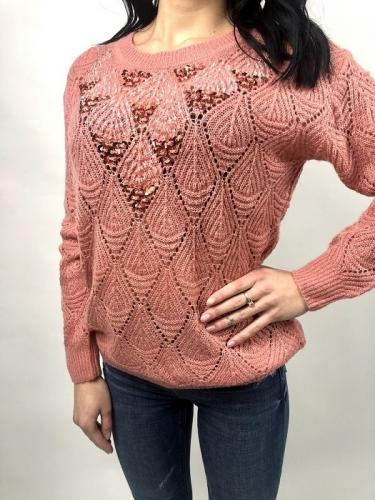 Fracomina d�msky svetr�k ru�ovej farby s flitrovou aplik�ciou na prednej strane