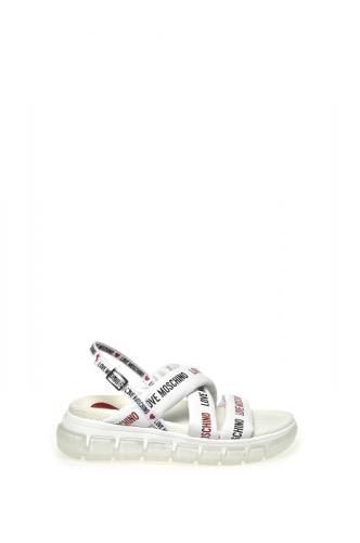 Love Moschino sandále s nápismi biele