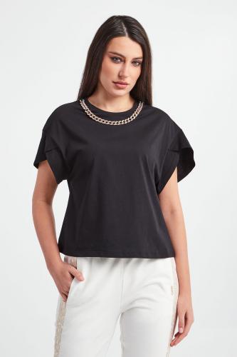 LIU JO �ierne tri�ko s retiazkou