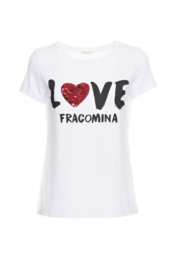 Biele tričko Fracomina s nápisom a flitrami Love