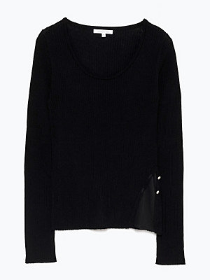 Patrizia Pepe d�msky vlnen� �ierny sveter s okrasn�mi gomb�kmi na boku