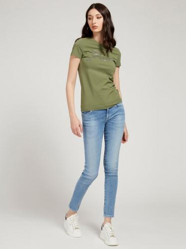 Guess tri�ko s jemn�mi kamienkami a n�pisom zelen�